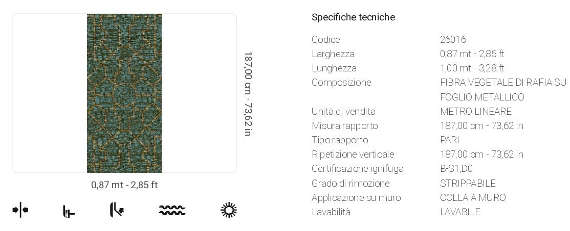 Carta da Parati Scalamandré JV Design Licence cod. 26016 FIBRA VEGETALE DI RAFIA SU FOGLIO METALLICO