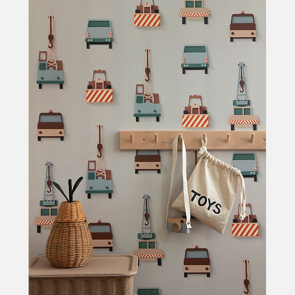 Carta da Parati Studio Ditte Crane Truck Wallpaper Light Grey