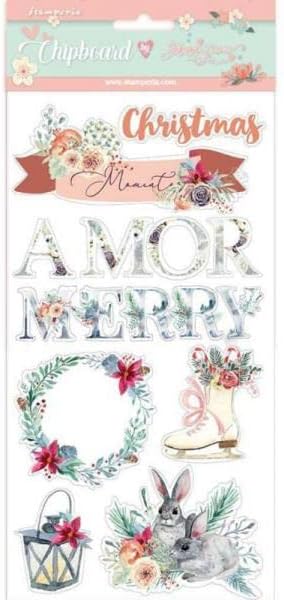Chipboard Adesivo Amor Merry Christmas 15 x 30 cm Stamperia - OUTLET