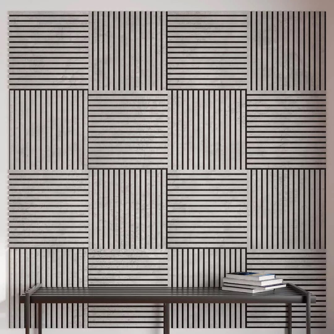 Listelli acustici in MDF Grigio Chicago mis. 60 cm x 60 cm modello QUADRO FLESSIBILE