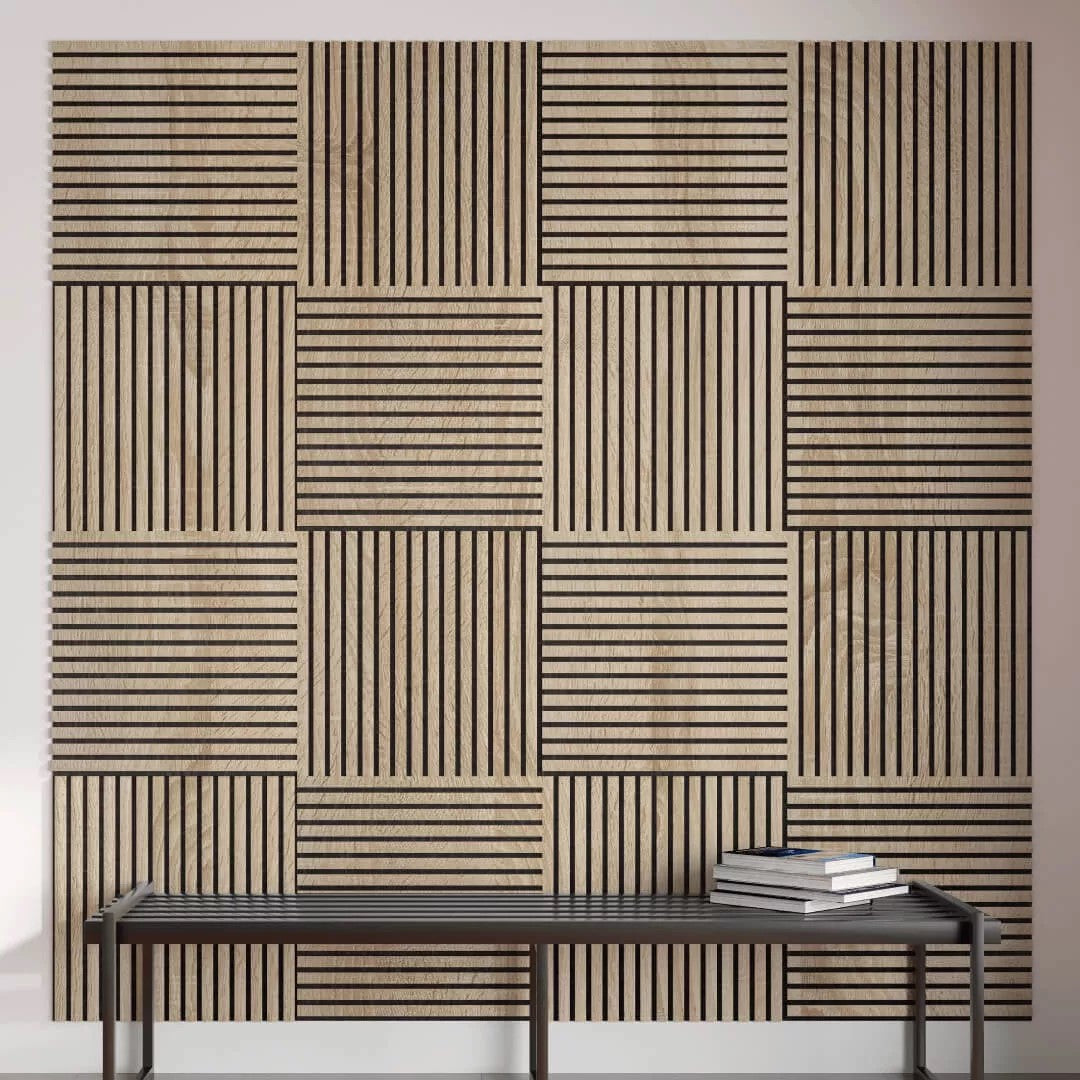 Listelli acustici in MDF Naturale mis. 60 cm x 60 cm modello QUADRO FLESSIBILE