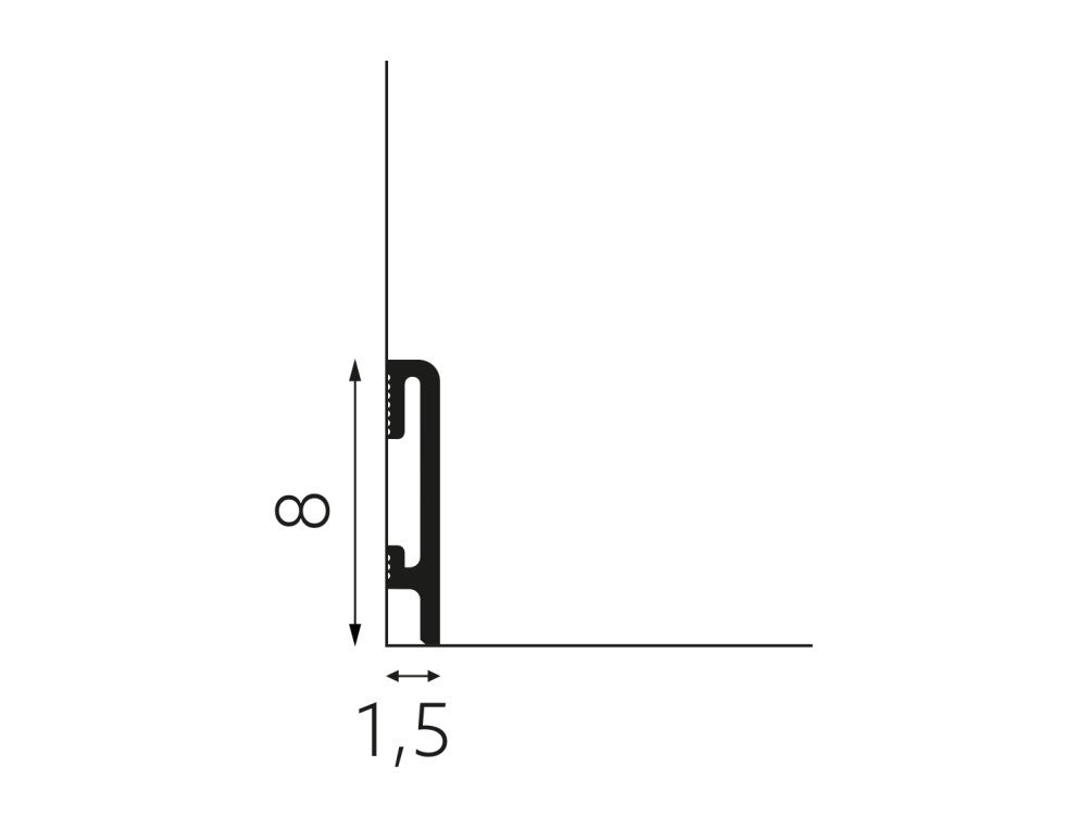 Battiscopa in SPC PF080B misura 8x1,5x240 cm Nero