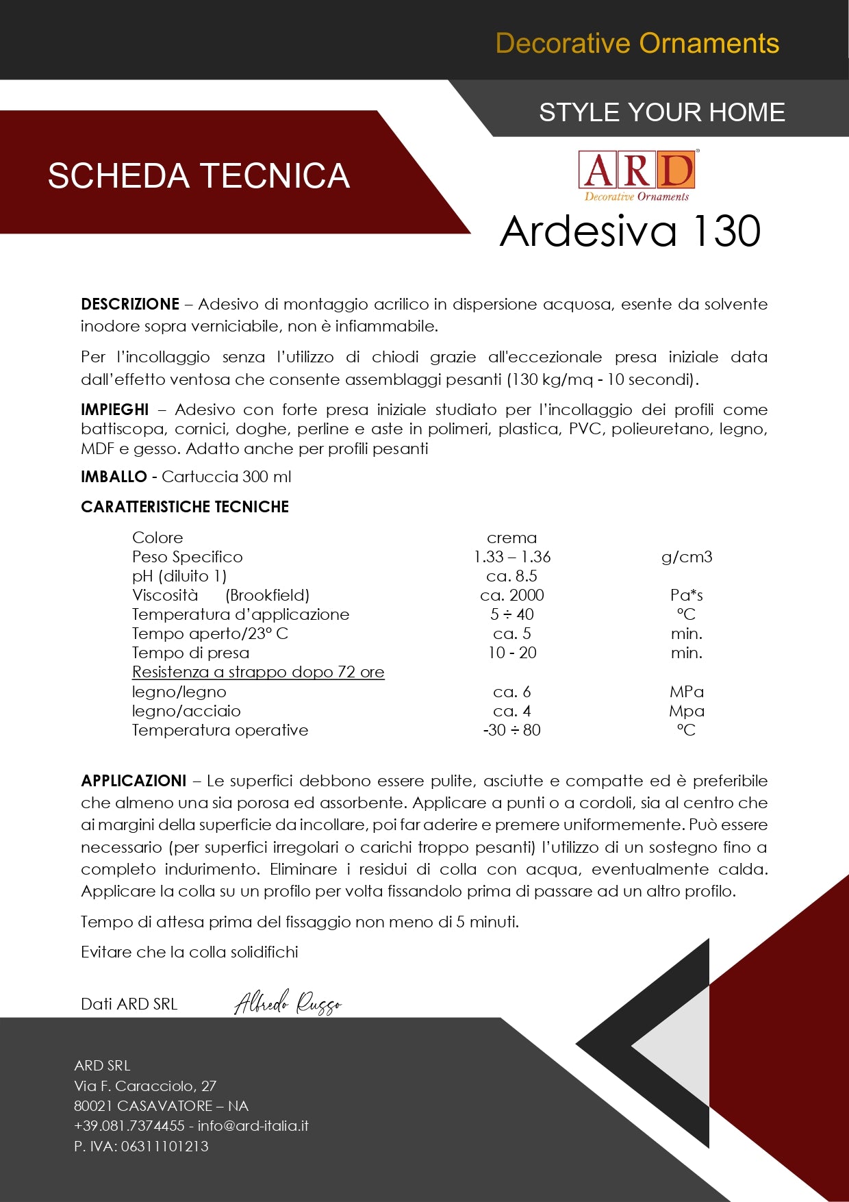 Sigillante Ardesiva Pro White 130 Ard Italia 300 ml.