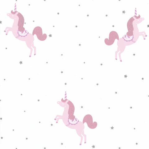 Carta da Parati Princess Unicorns Rosa/Argento Girl Power Caselio Wallpaper