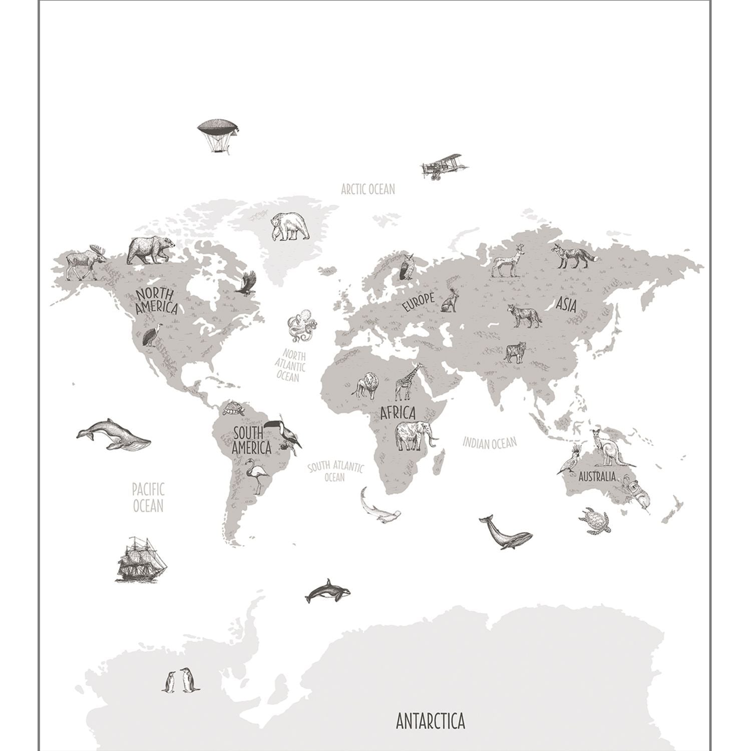 Pannello Murale Our Planet World Map Noir / Blanc mis. 250x280 Caselio Wallpaper
