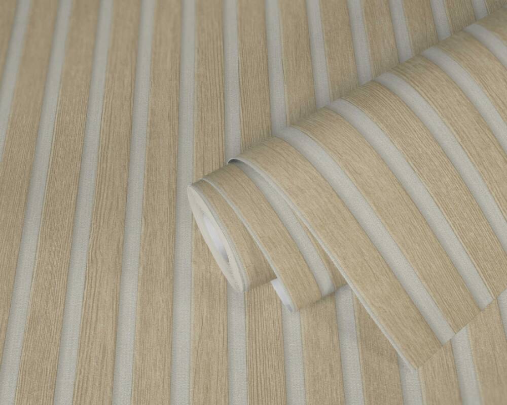 Carta da Parati Effetto Doghe Listelli colore Beige Bianco