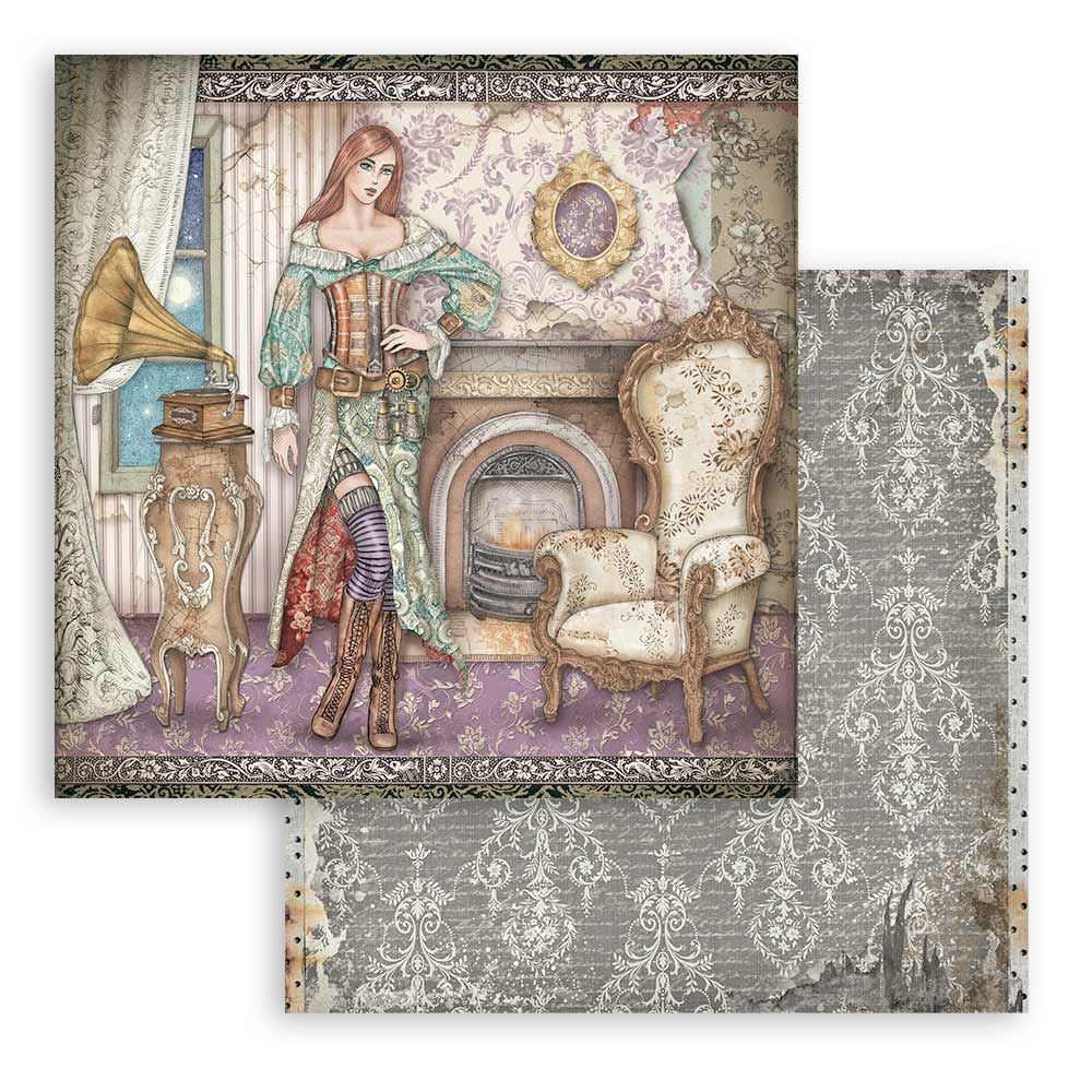 Foglio singolo Scrapbooking Double Face Lady Vagabond Lifestyle Grammofono 30x30 cm Stamperia OUTLET