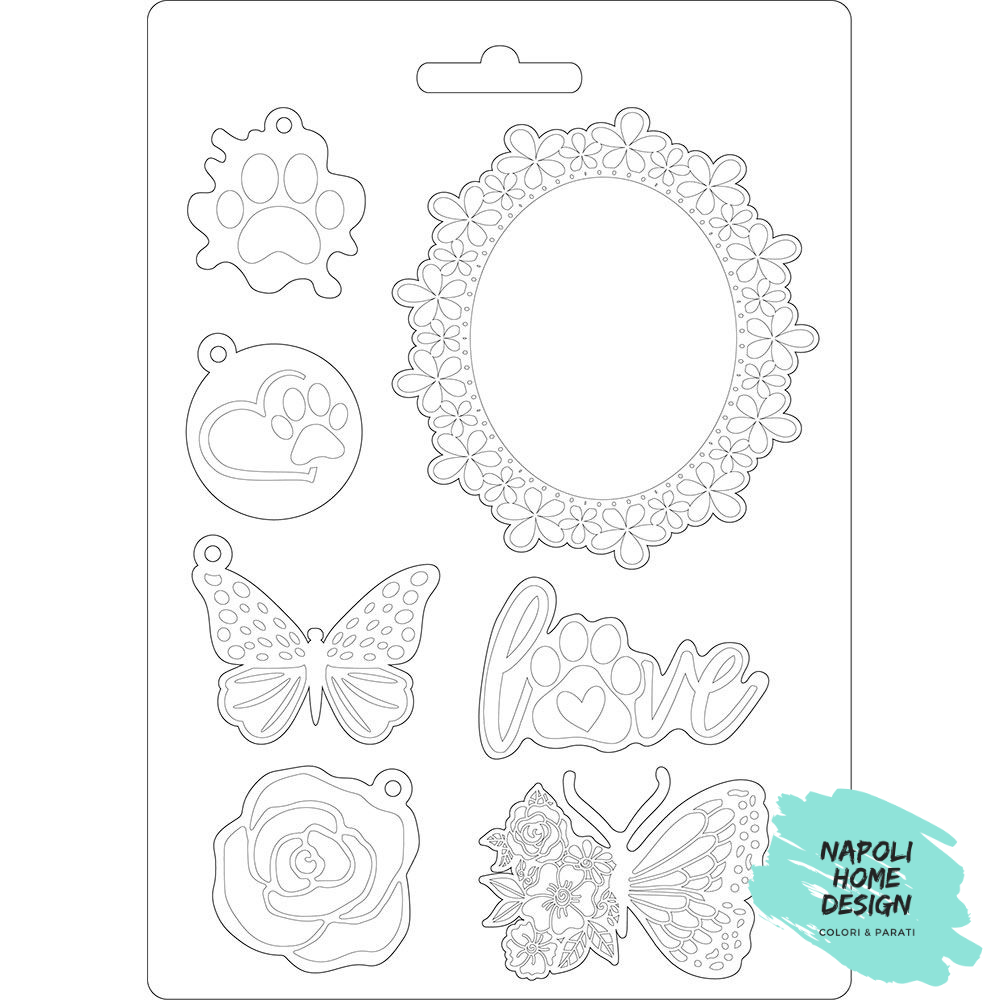 Stampo in PVC Morbido A5 - Circle of Love Frame and Butterfly - cm. 21 x 14,8 - Stamperia OUTLET