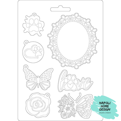 Stampo in PVC Morbido A5 - Circle of Love Frame and Butterfly - cm. 21 x 14,8 -  Stamperia OUTLET