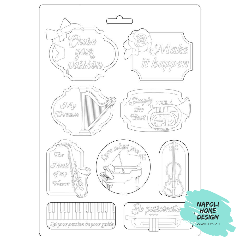 Stampo in PVC Morbido A4 - Passion Music and Tag - cm. 21 x 29,7 - Stamperia OUTLET