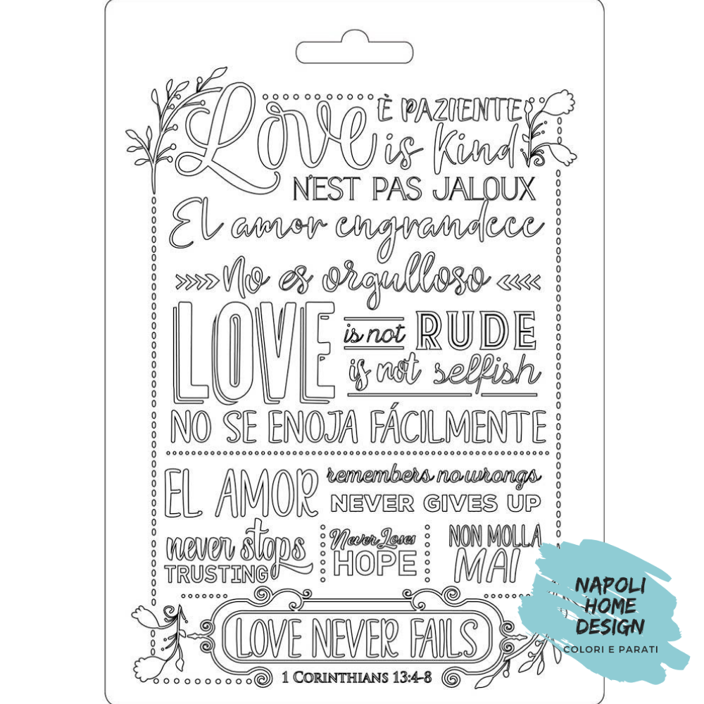 Stampo in PVC Morbido A5 - Love Never Fails - cm. 21 x 14,8 - Stamperia OUTLET