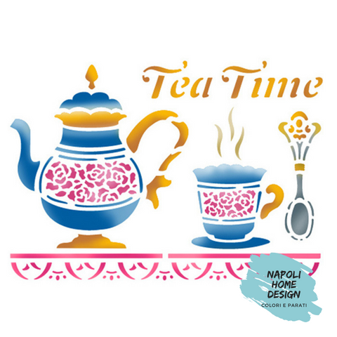 Stencil Tea Time cm 20x15 by Stamperia. OUTLET
