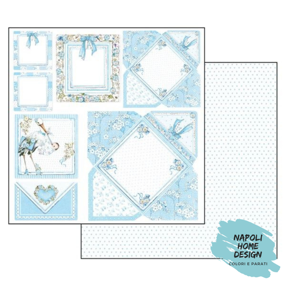 Foglio singolo Scrapbooking Double Face Baby Boy Cards 30x30 cm Stamperia OUTLET