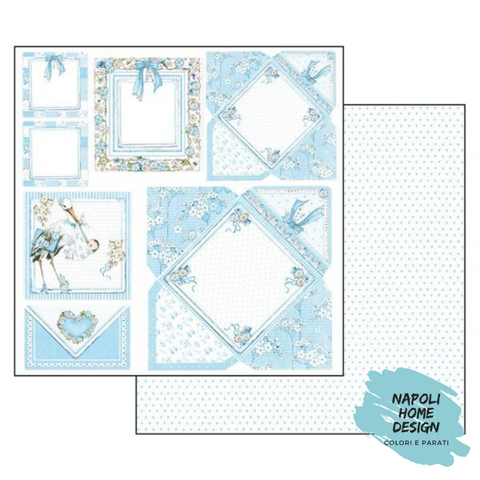 Foglio singolo Scrapbooking Double Face Baby Boy Cards  30x30 cm  Stamperia OUTLET