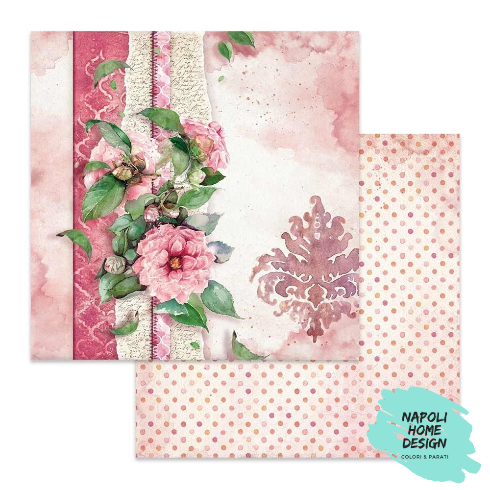 Foglio singolo Scrapbooking Double Face Flowers for You Pink Background 30x30 cm Stamperia OUTLET