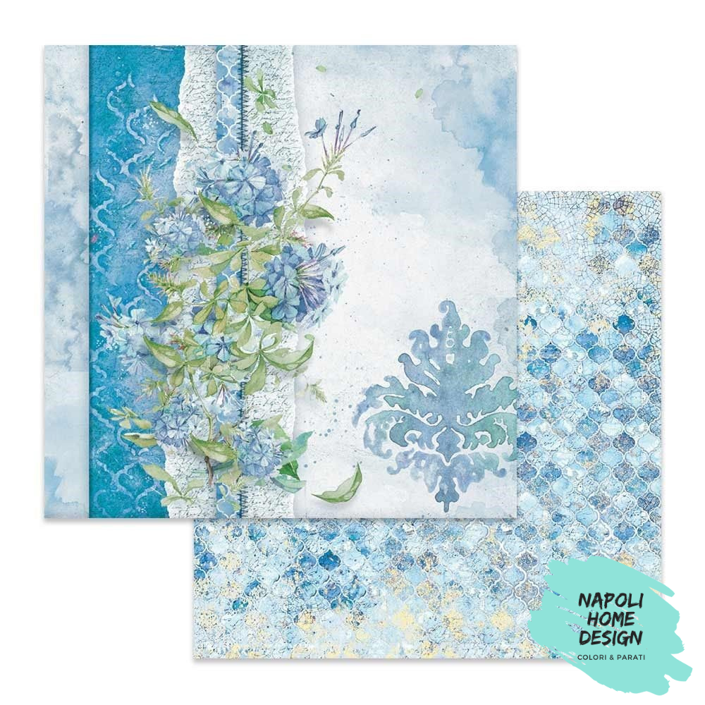 Foglio singolo Scrapbooking Double Face Flowers for You Light Blu Background 30x30 cm Stamperia OUTLET