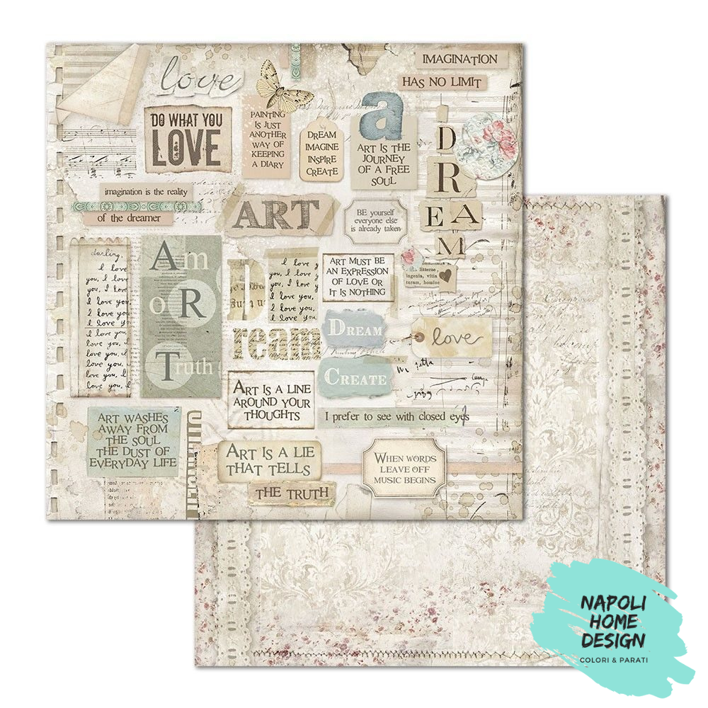 Foglio singolo Scrapbooking Double Face Dream Writings 30x30 cm Stamperia OUTLET