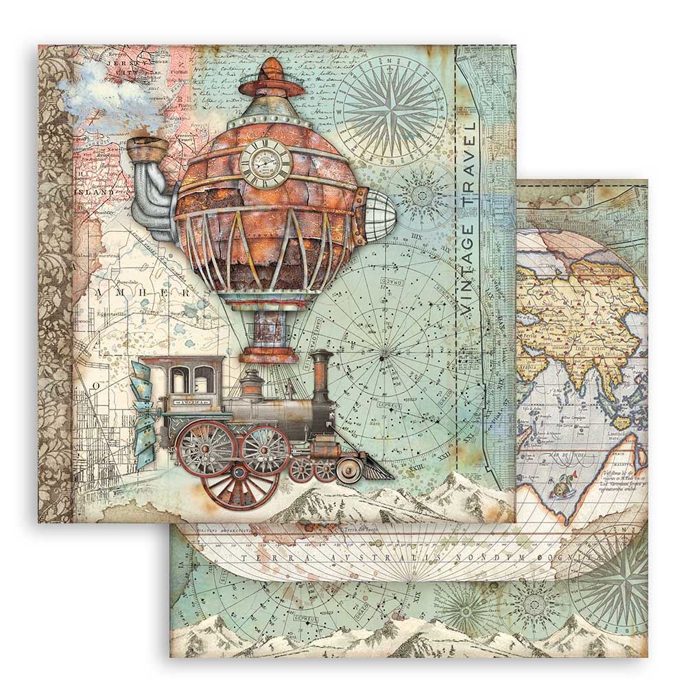 Foglio singolo Scrapbooking Double Face Sir Vagabond Flying Train 30x30 cm Stamperia OUTLET