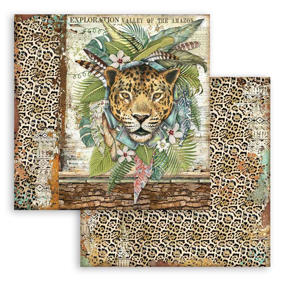 Foglio singolo Scrapbooking Double Face Amazonia Giaguaro 30x30 cm Stamperia OUTLET