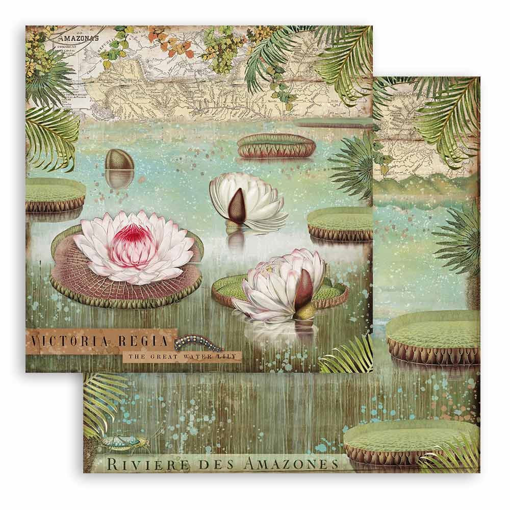 Foglio singolo Scrapbooking Double Face Amazonia Fior di Loto 30x30 cm Stamperia OUTLET