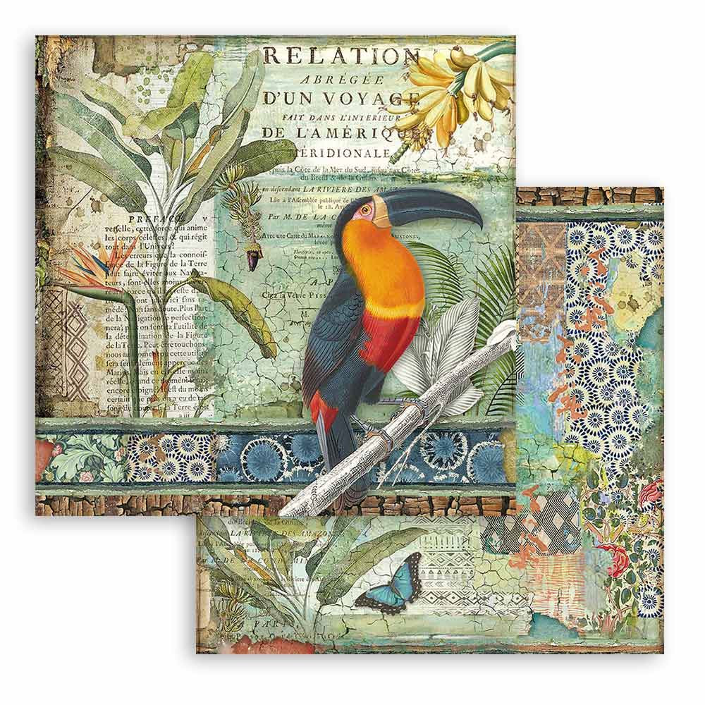 Foglio singolo Scrapbooking Double Face Amazonia Tucano 30x30 cm Stamperia OUTLET