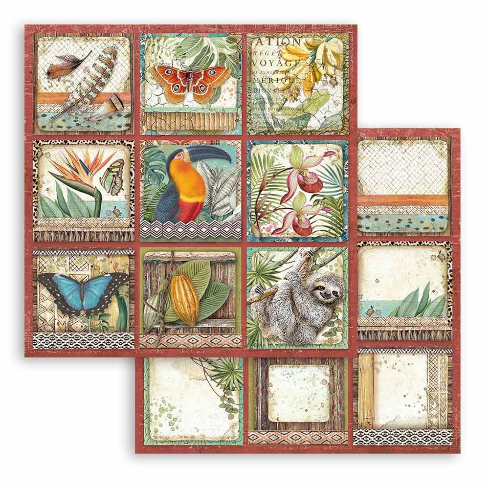 Foglio singolo Scrapbooking Double Face Amazonia Targhette 30x30 cm Stamperia OUTLET