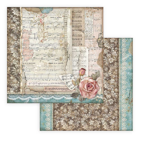 Foglio singolo Scrapbooking Double Face Passion Rose & Musica  30x30 cm  Stamperia OUTLET