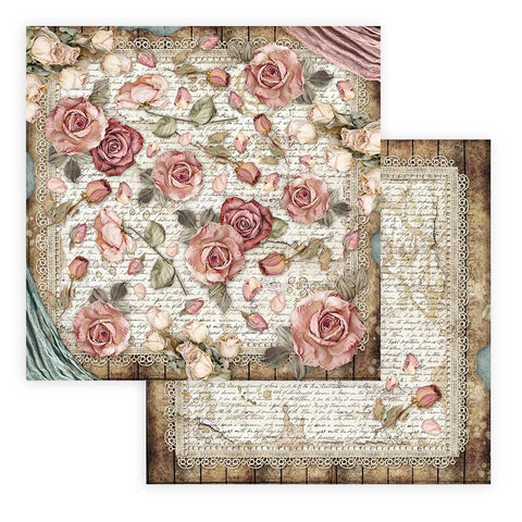 Foglio singolo Scrapbooking Double Face Passion Rose & Pizzi  30x30 cm  Stamperia OUTLET