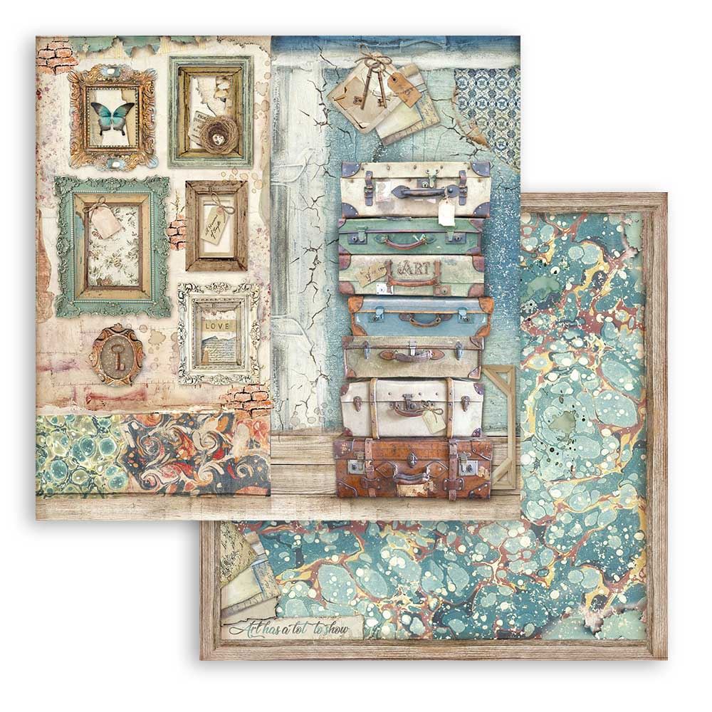 Foglio singolo Scrapbooking Double Face Atelier Valigie 30x30 cm Stamperia OUTLET