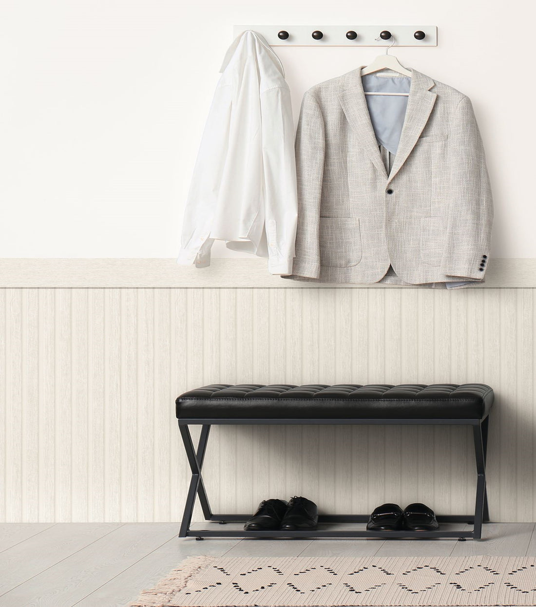 Carta da Parati Boiserie Effetto Doghe Listelli colore Bianco