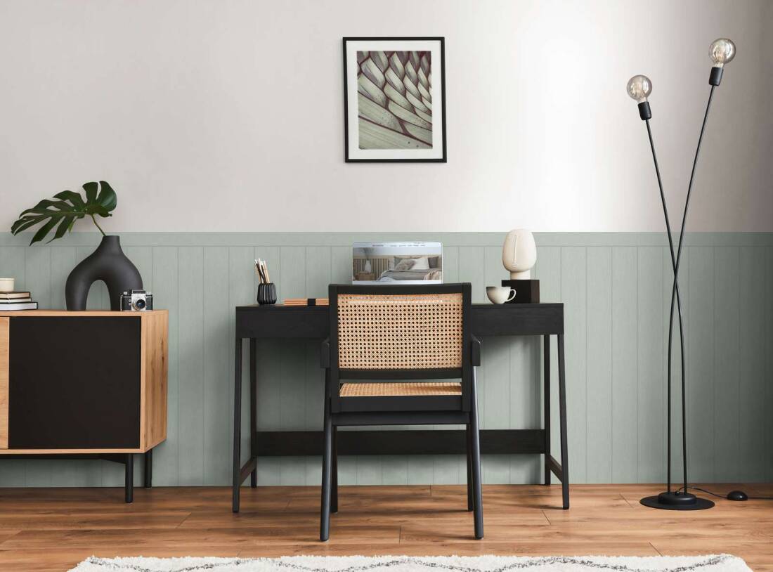 Carta da Parati Boiserie Effetto Doghe Listelli colore grigio verde