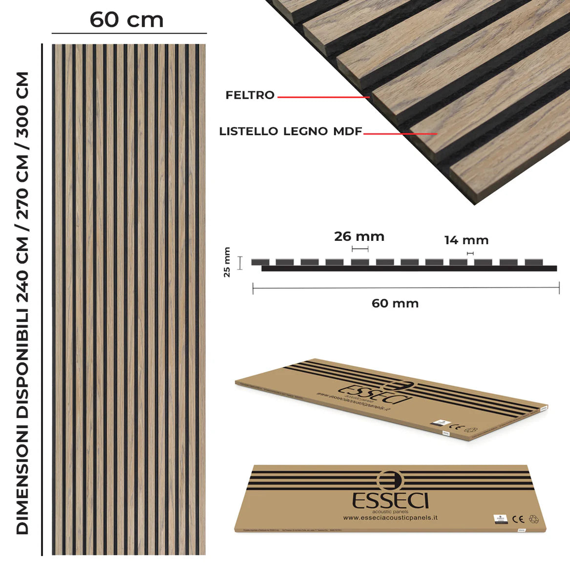 Pannelli acustici fonoassorbenti Noce Naturale Natural Walnut