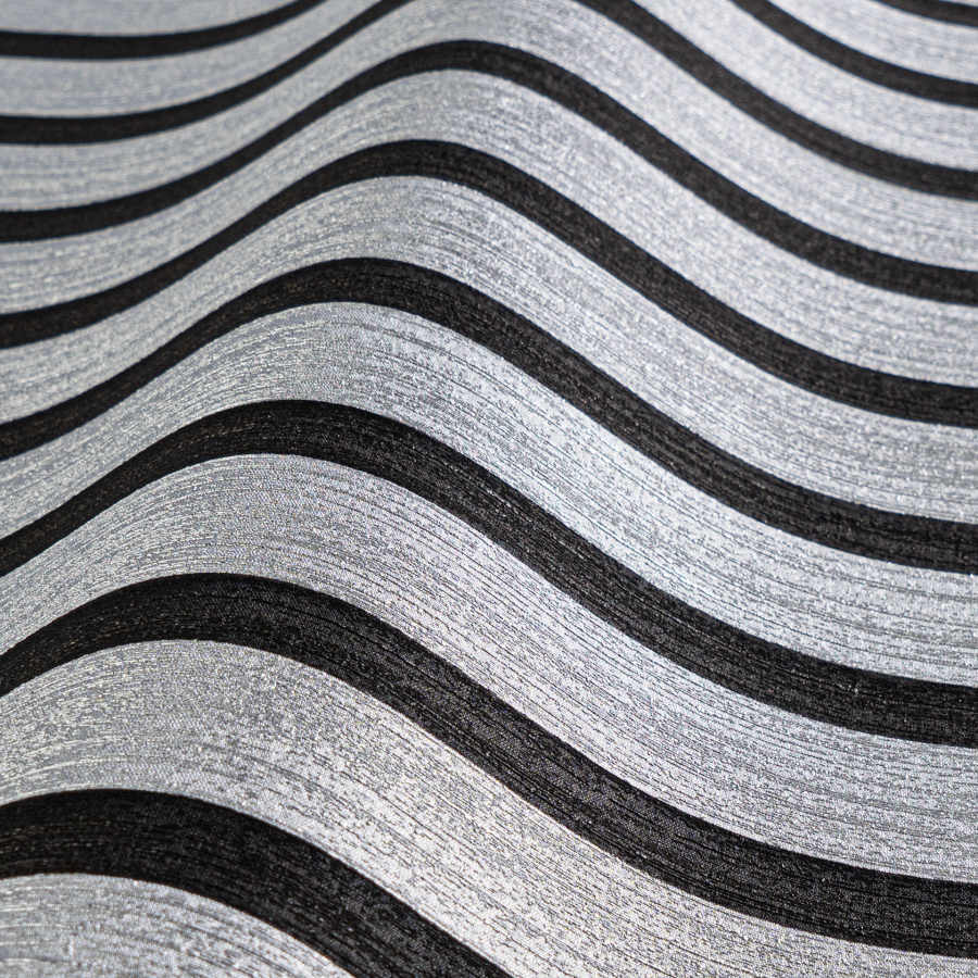 Carta da Parati Effetto Doghe Listelli colore NERO & ARGENTO METALLICO cod. 78627-1