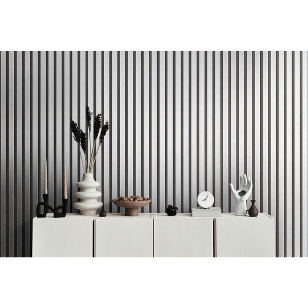 Carta da Parati Effetto Doghe Listelli colore NERO & ARGENTO METALLICO cod. 78627-1