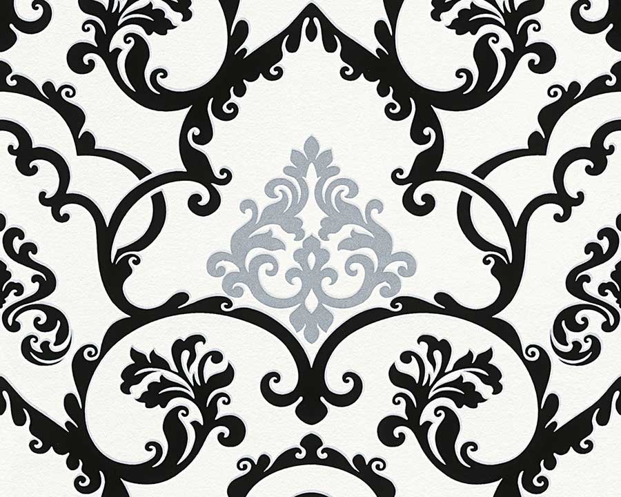 Parato Espanso su TNT - Motivo Damascato Nero Argento - OUTLET ULTIMO PEZZO