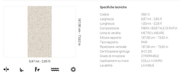 Carta da Parati Scalamandré JV Design Licence cod. 26015 FIBRA VEGETALE DI RAFIA