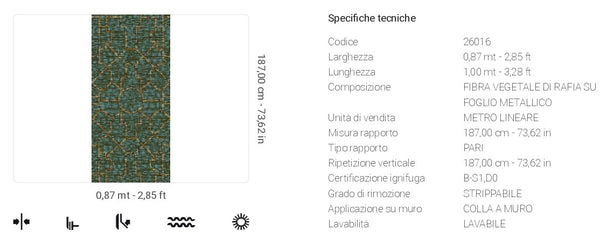 Carta da Parati Scalamandré JV Design Licence cod. 26016 FIBRA VEGETALE DI RAFIA SU FOGLIO METALLICO