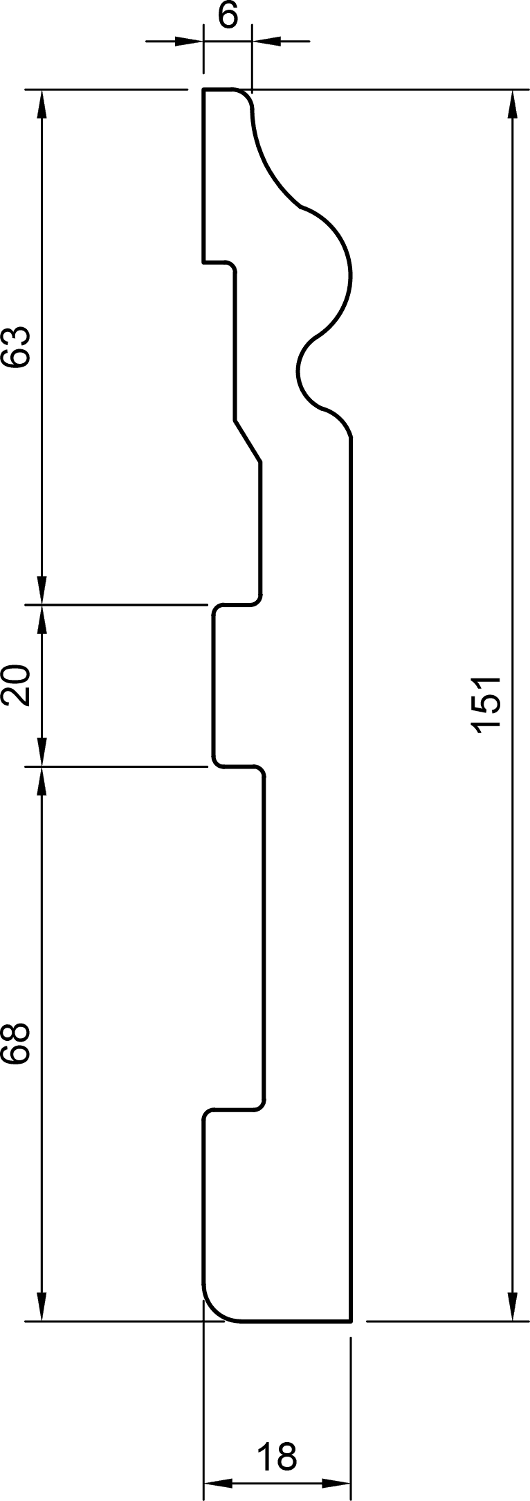 Battiscopa in polimero Ard Italia C284 misura 2000x18x150 mm