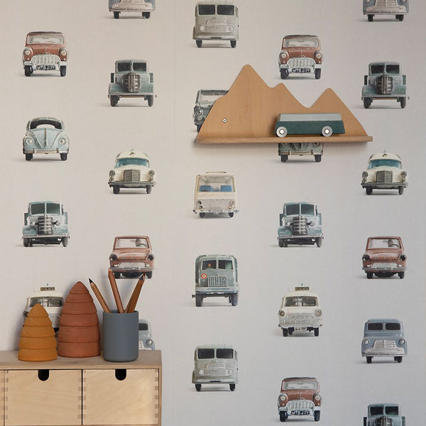 Carta da Parati Studio Ditte Cars Wallpaper Light Grey