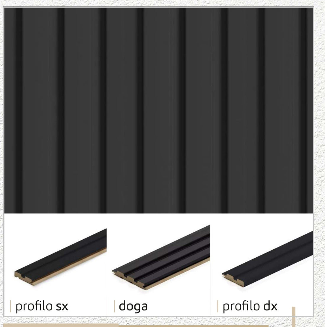 Profilo SX doga 3D Legno in MDF colore Black  mis. 66,5 x 12 x 2750 mm