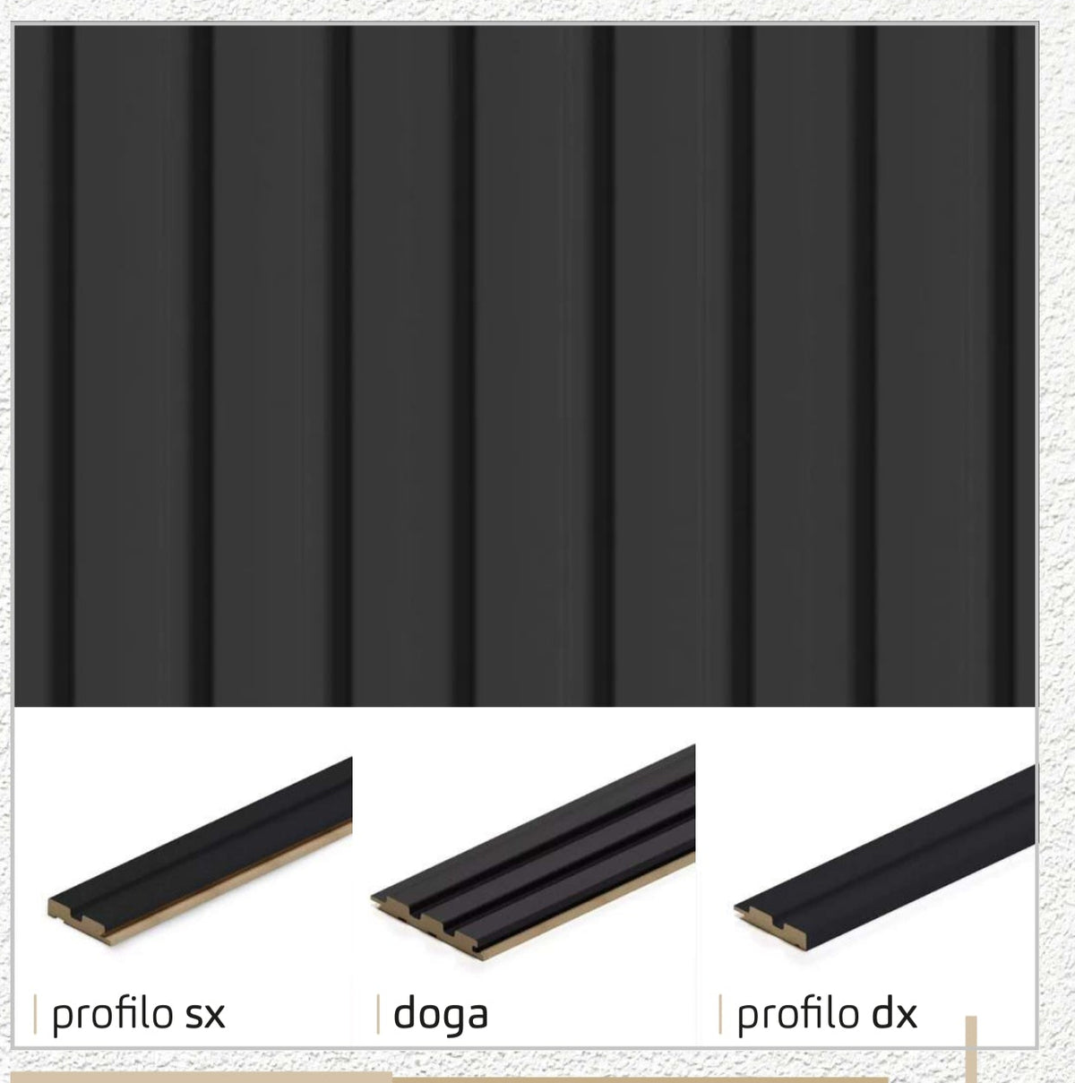Profilo SX doga 3D Legno in MDF colore Black  mis. 66,5 x 12 x 2750 mm