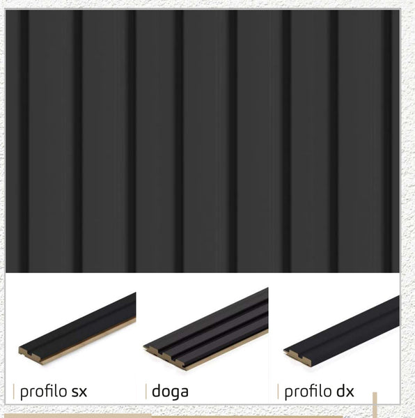 Profilo SX doga 3D Legno in MDF colore Black  mis. 66,5 x 16 x 2750 mm