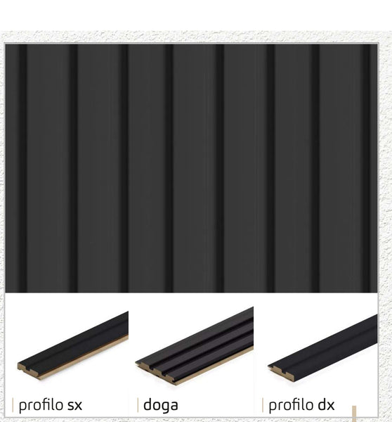 Profilo DX doga 3D Legno in MDF colore Black  mis. 77 x 16 x 2750 mm