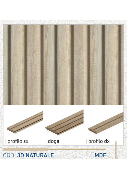 Profilo DX doga 3D Legno in MDF colore Naturale mis. 77 x 16 x 2750 mm