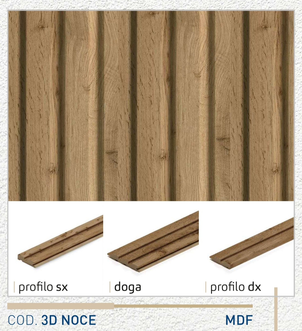 Profilo DX doga 3D Legno in MDF colore Noce mis. 77 x 12 x 2750 mm
