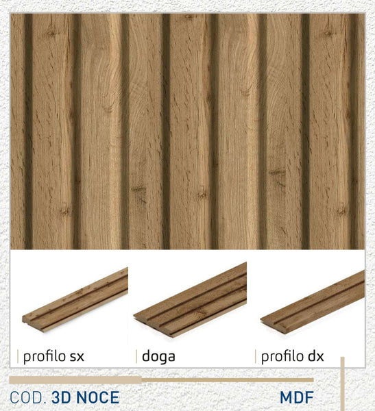 Profilo SX doga 3D Legno in MDF colore Noce mis. 66,5 x 16 x 2750 mm