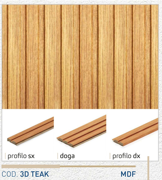 Profilo DX doga 3D Legno in MDF colore Teak mis. 77 x 16 x 2750 mm