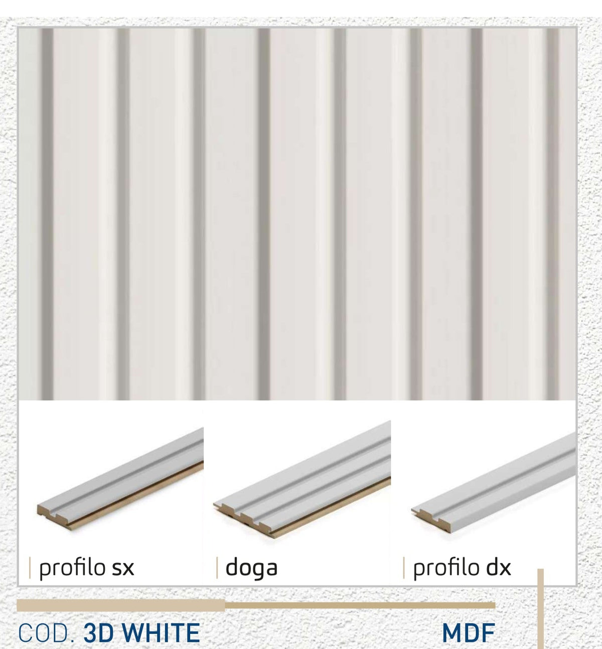 Profilo DX doga 3D Legno in MDF colore White mis. 77 x 16 x 2750 mm