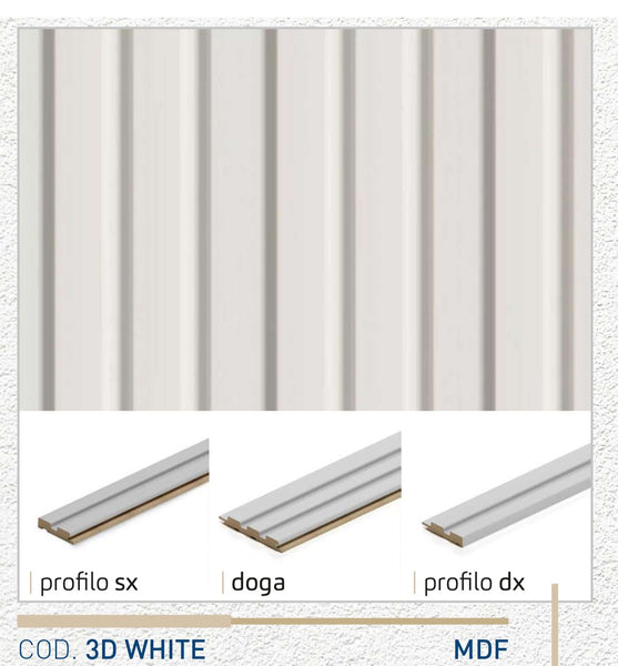 Profilo SX doga 3D Legno in MDF colore White mis. 66,5 x 16 x 2750 mm