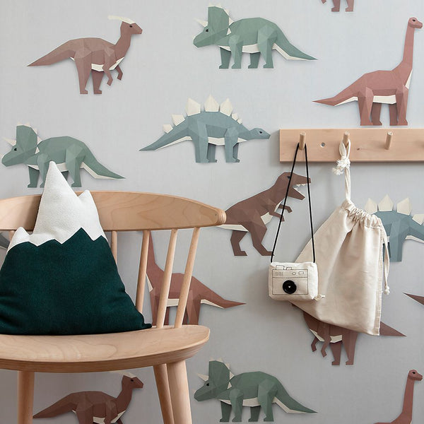 Carta da Parati Studio Ditte Dinosaur Wallpaper Light Grey